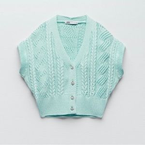 ZARA Jewel Button Cable Knit Sweater Vest size M-NWT